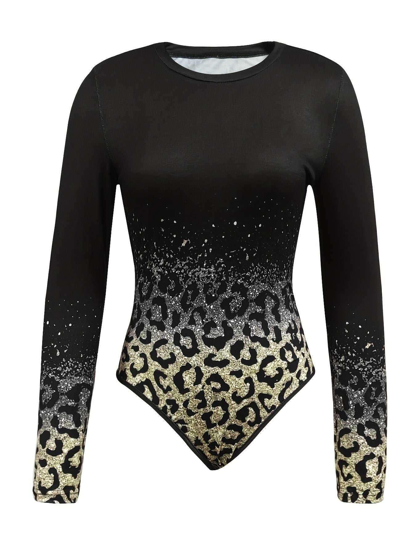 Leopard Print Long Sleeve Crew Neck Bodysuit