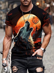 Men's Wolf & Red Moon Graphic T shirt Active Stretch Breathable 3D Print