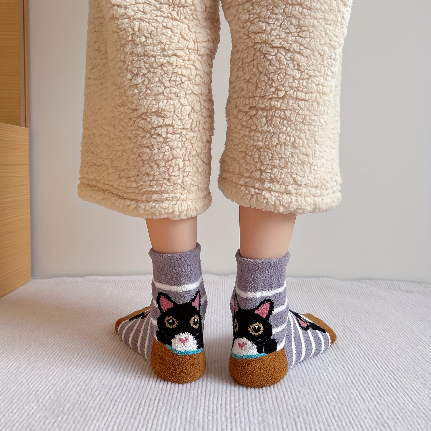 5 Pairs Cartoon Cat Print Socks Women's Stockings