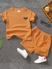 Boys Waffle Pattern Casual Outfit - T shirt & Shorts For Summer
