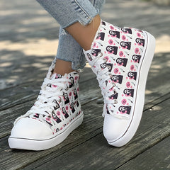 Women's Ghost Pattern Canvas Sneakers Lace Up High Top Trainers