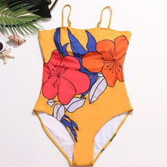 Floral Print High Leg Cut One Piece Cami Swimsuit