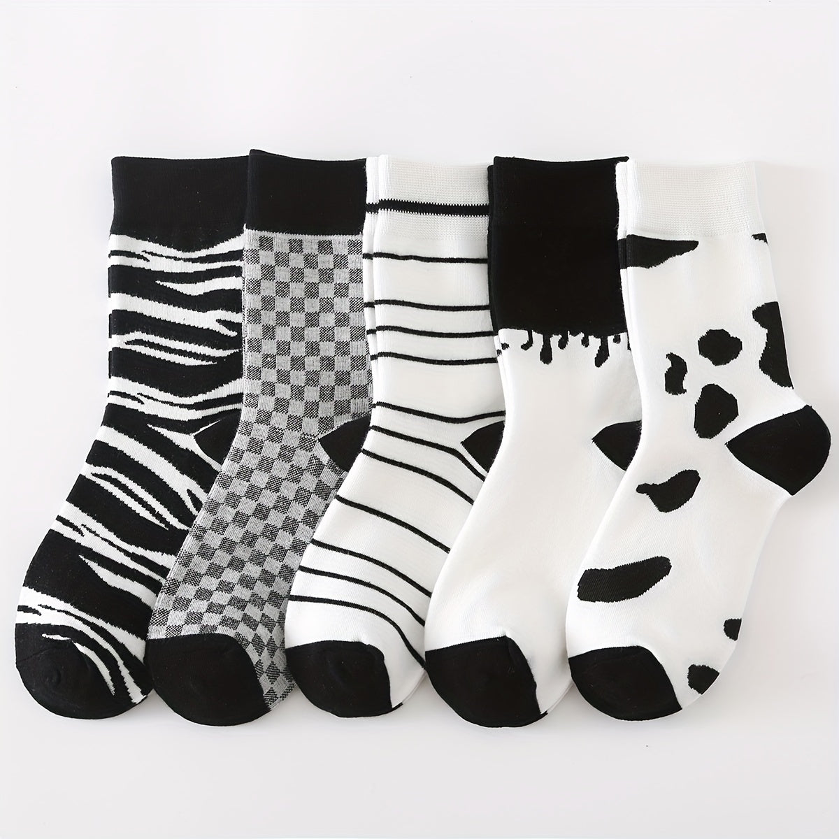 5 Pairs Geometric Pattern Mid Tube Socks Women's Stockings