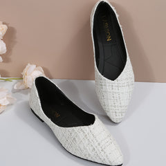 Women's Tweed Pointed Toe Flat Shoes Soft Sole Slip On Ballet Flats