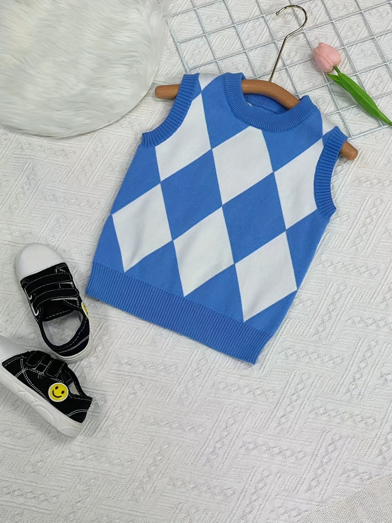 Toddler Boys Argyle Pattern Knit Vest for Spring Autumn Winter