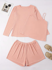 Ribbed Cami Top & Shorts & Tee Lounge 3 Piece Set