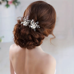 2pcs Leaf Faux Pearl Crystal Hairpin for Wedding Bridal Hair Access