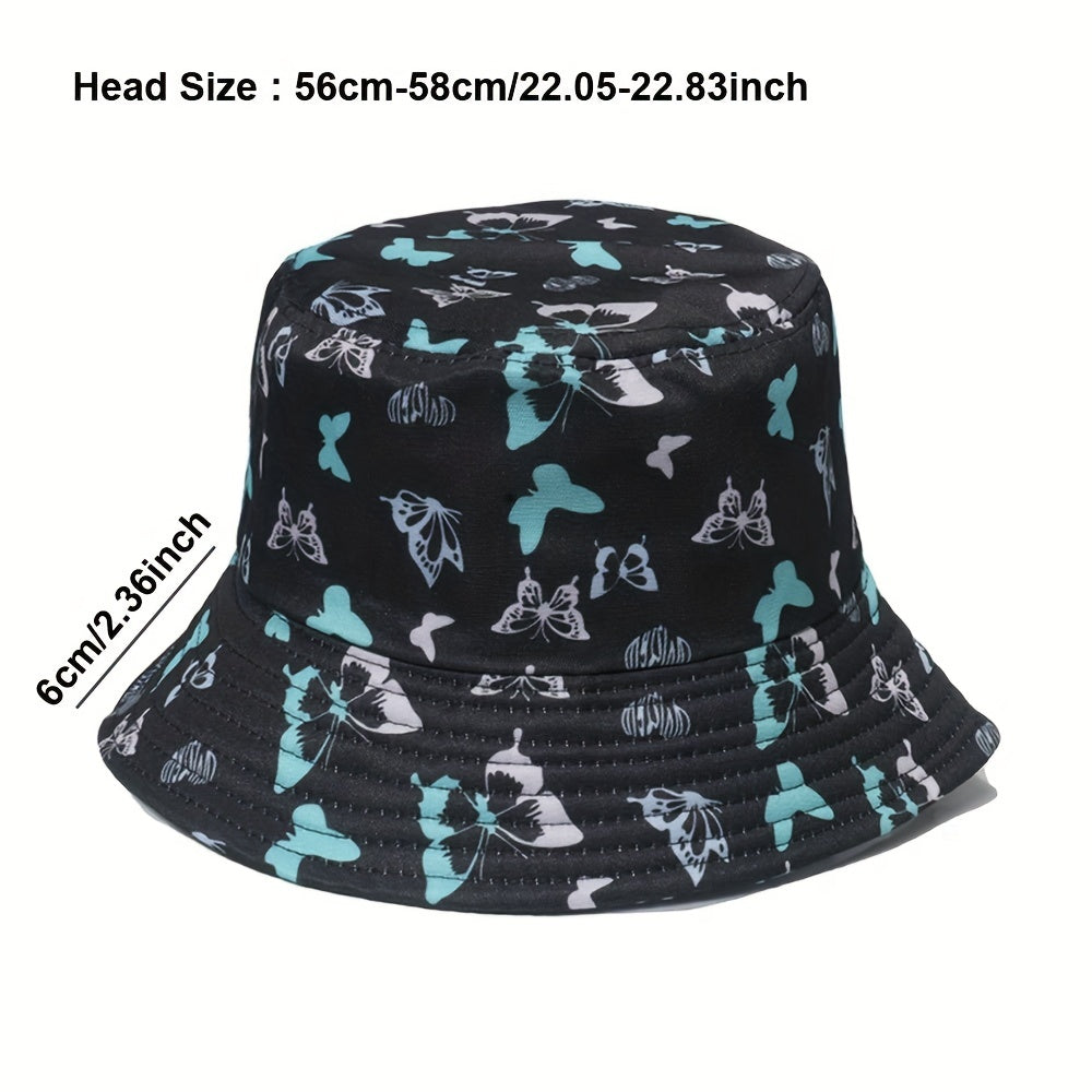 Spring Summer Butterfly Print Fisherman Hat Hip Hop Bucket Hat