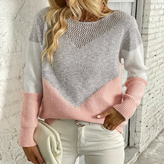 Hollow Knit Sweater Boat Neck Long Sleeve