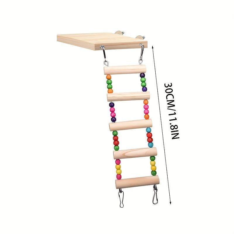 Wood Parrot Bird Perch Stand Platform With 4 Ladders Swing Bridge