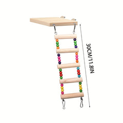 Wood Parrot Bird Perch Stand Platform With 4 Ladders Swing Bridge