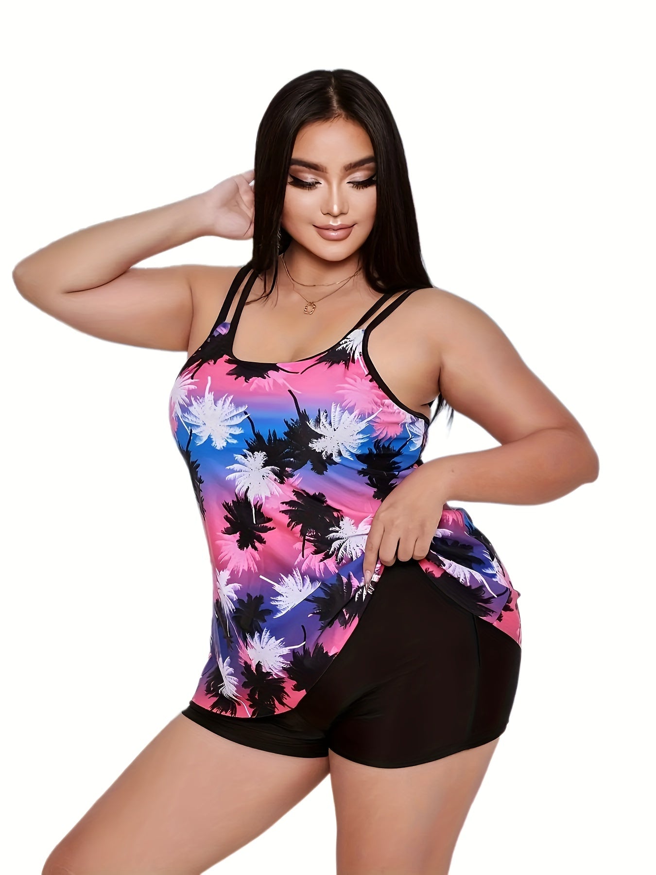 Coconut Tree Print Tankini Set