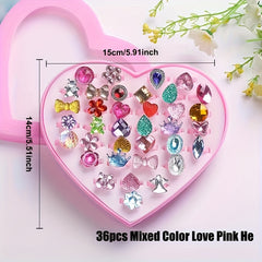 48pcs Colorful Princess Ring Set Dress Up Rings for Girls Birthday