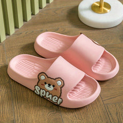 Women's Bear Print Pillow Slides Soft Sole Lightweight Indoor Shoes