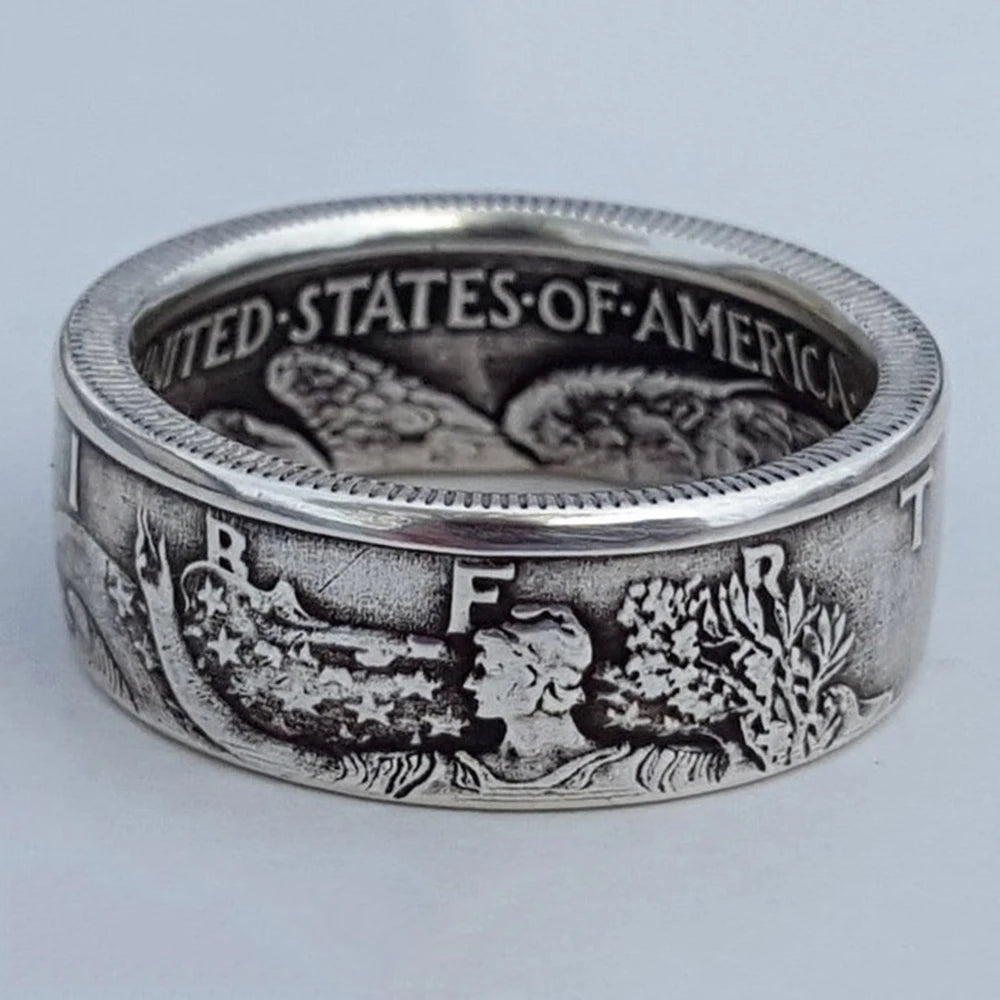 1945 History Ring Double Side Stamp Painting For Men