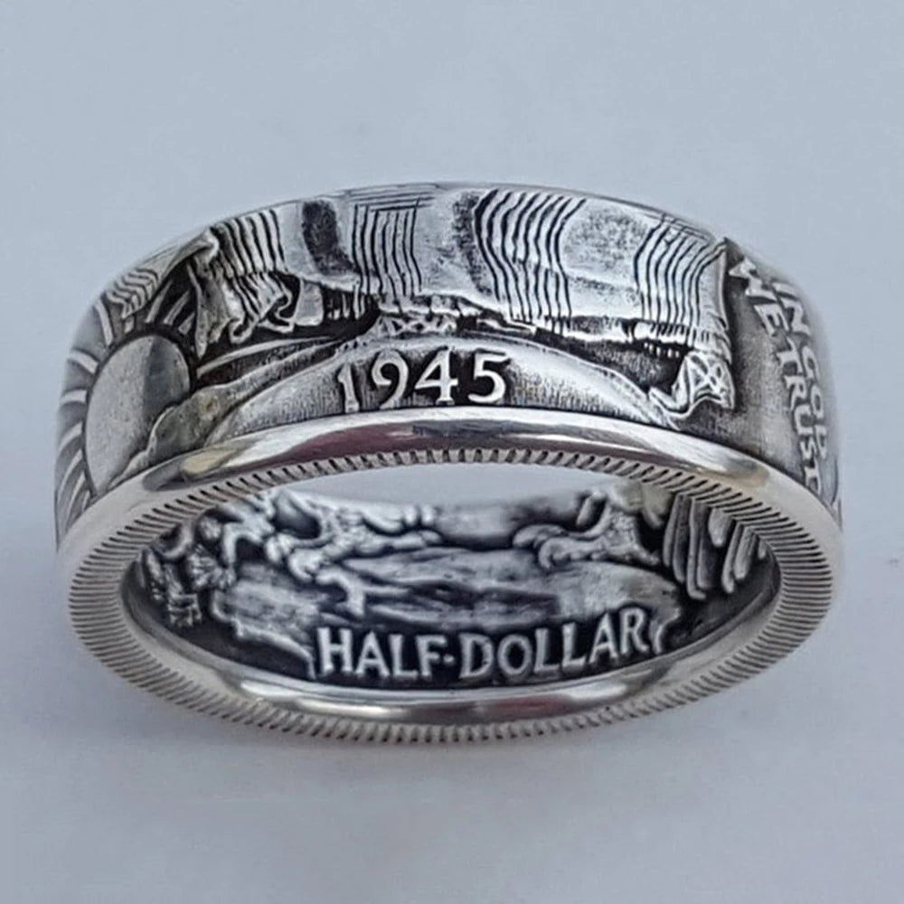 1945 History Ring Double Side Stamp Painting For Men