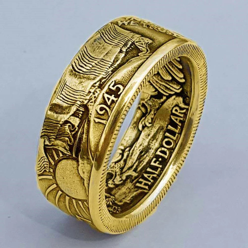 1945 History Ring Double Side Stamp Painting For Men