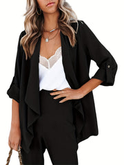 Solid Open Front Blazer Long Sleeve Outerwear Women's Clothing
