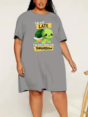 Casual Loungewear Dress Women's Plus Turtle & Letter Print Sleep Dress