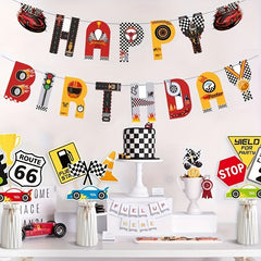 Racing Car Theme Birthday Pull Flag Happy Birthday Party Banner