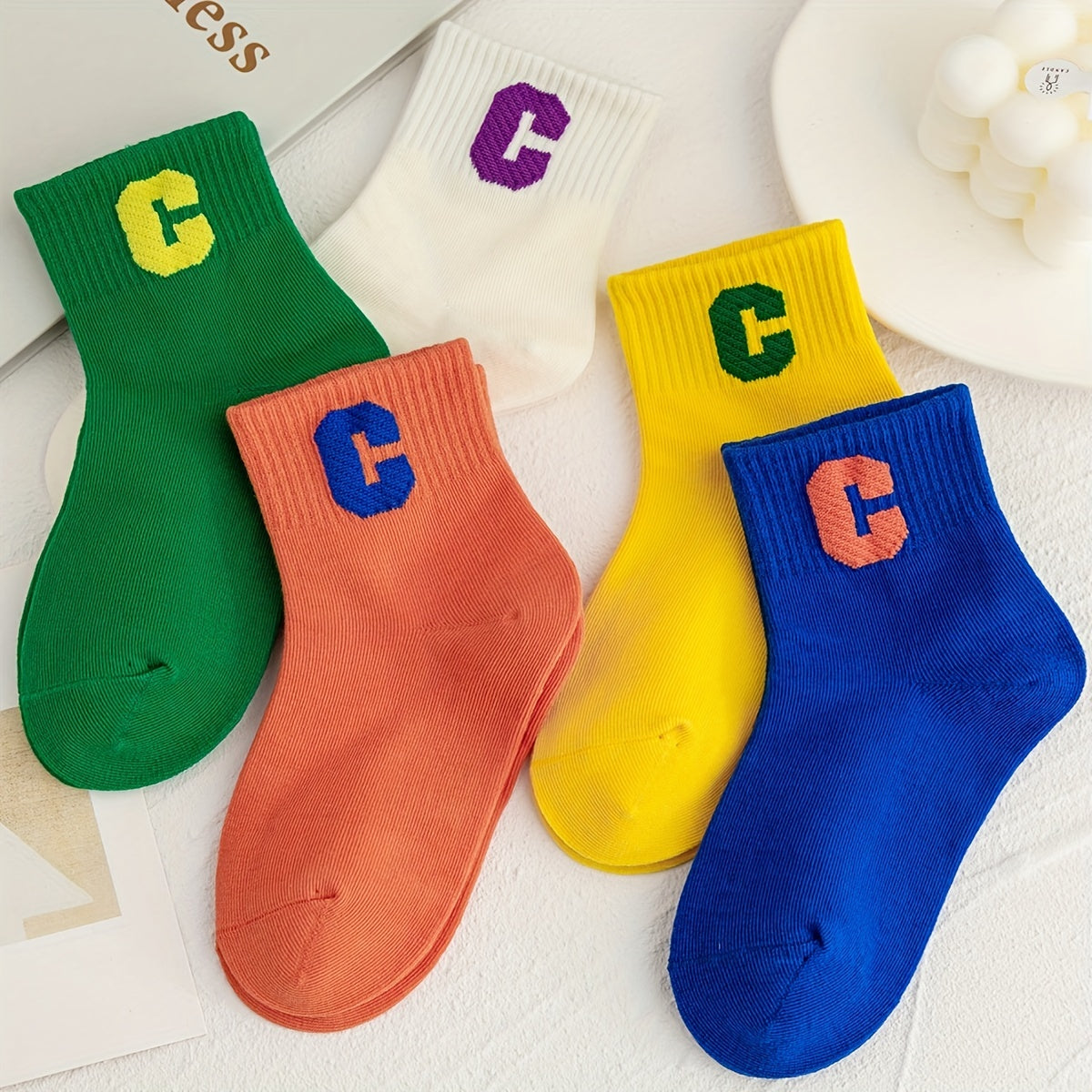 5 Pairs Kids Letter C Pattern Soft Socks
