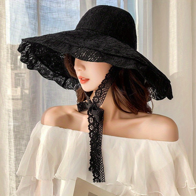 Floral Lace Sun Hat UV Protection Travel Beach Hat