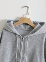Hooded Sports Sweatshirt Zipper Up Long Sleeve Crop Hoodie
