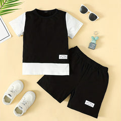 Boys Casual Outfit Round Neck T shirt & Shorts Kids Summer Clothes Sets