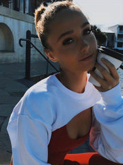 Women's Casual Loose Crop Long Sleeve Sweatshirts Crew Neck Crop Tops