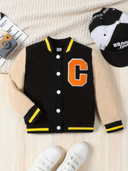 Toddler Boys Varsity Jacket Letter Patched Band Collar Uniform
