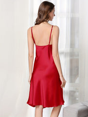 Satin Side Split Nightdress Crew Neck Backless Spaghetti Strap Sleep Dress