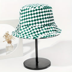 Green Plaid Plush Bucket Hat for Women & Men