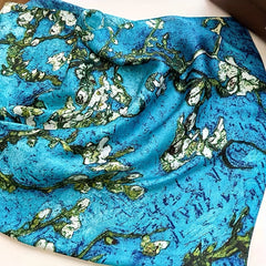 Branch Print Shawl Oil Painting Bandana Silk Square Scarf Head Wrap