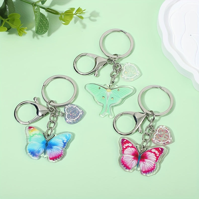 Girls Butterfly Keychain Sequin Heart Key Ring