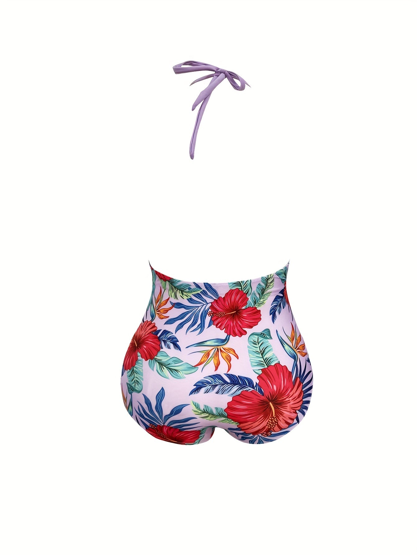 Sexy Swimsuit Women's Tropical Print Backless Halter One Piece