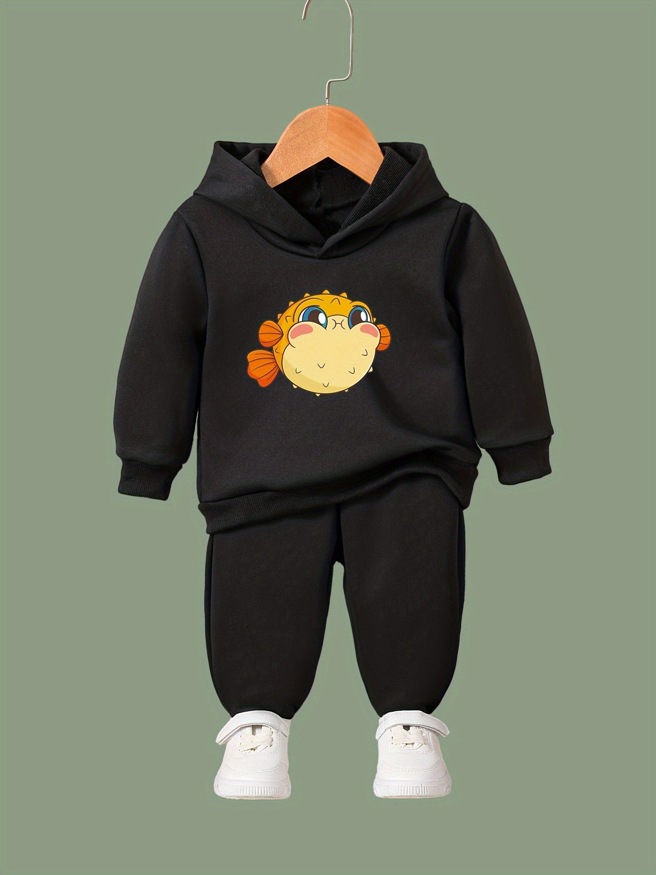OERYUI Kids Cartoon Globefish Print Hoodies Pants Set
