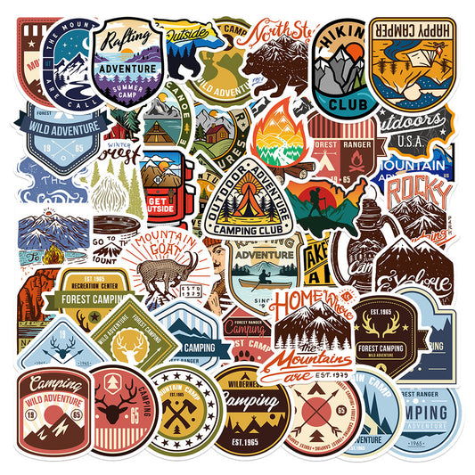 48pcs Outdoor Camping Waterproof Stickers for Water Bottles Cars Laptop Bike