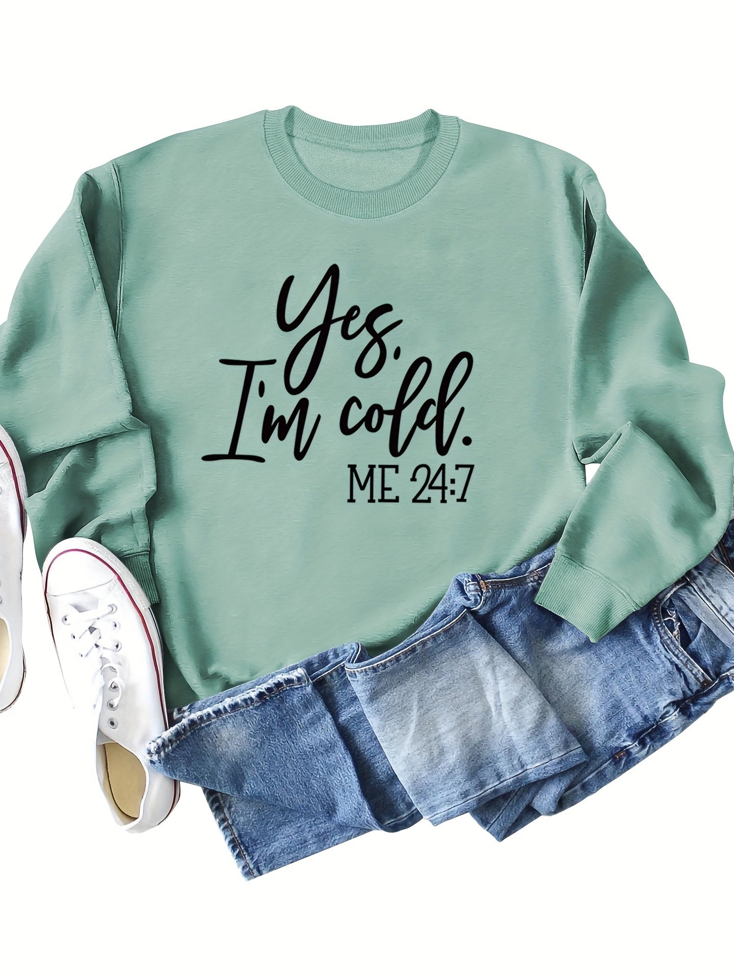 Cold Print Sweatshirt Long Sleeve Casual Crew Neck Fall Winter Women's Clothing