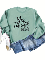 Cold Print Sweatshirt Long Sleeve Casual Crew Neck Fall Winter Women's Clothing