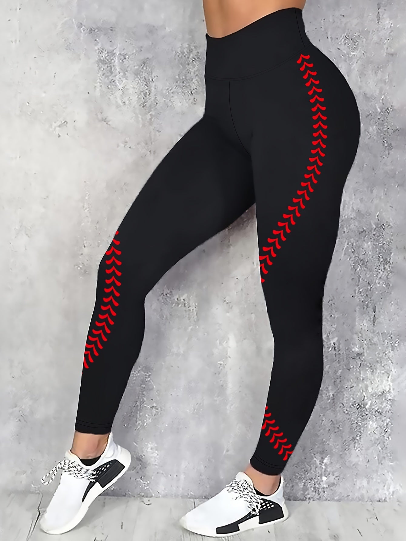 Baseball Letter Print Yoga Sports Pants High Waist Slimming Leggings