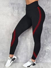 Baseball Letter Print Yoga Sports Pants High Waist Slimming Leggings