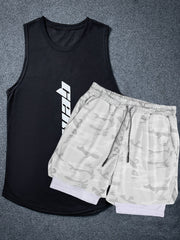 Men's Letter Print Tank Top & Drawstring Shorts Set
