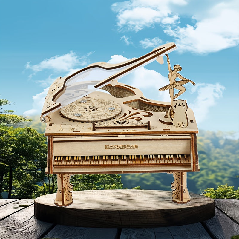 Little Girl Dancing Piano Music Box Wooden Assembly Model DIY Kit