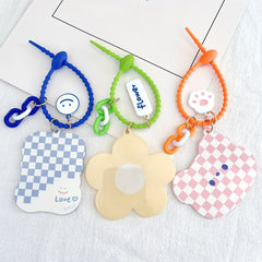 Plaid Print Frame Decor Compact Mirror Keychain