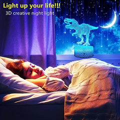Dinosaur Toy 16 Colors 3D Illusion Bedside Lamp T Rex Nightlight Kids Gift