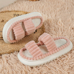 Double Strap Platform Slippers Plush Home Shoes