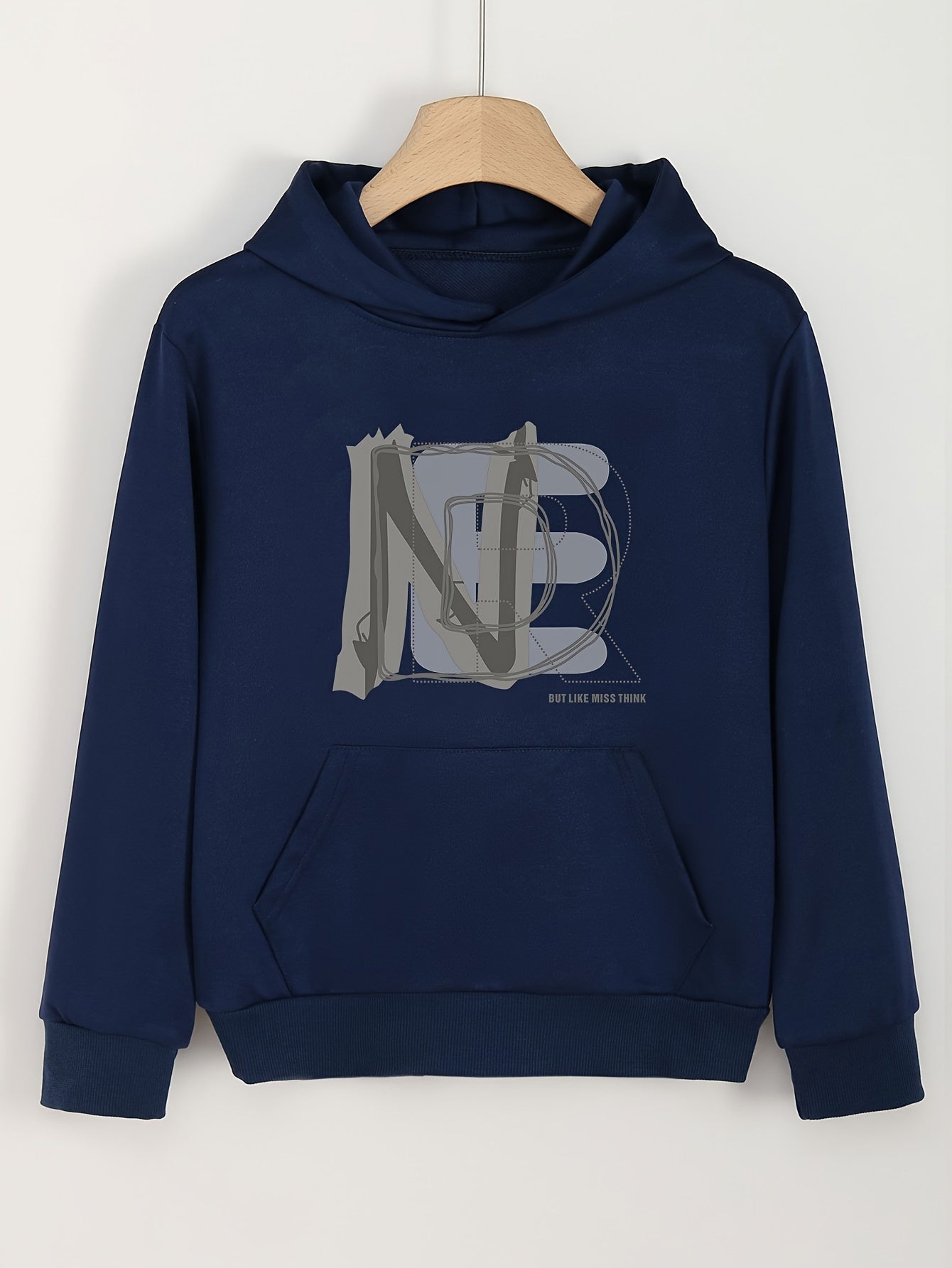 Girls Cartoon N & E Alphabets Pattern Hoodie Sweatshirt