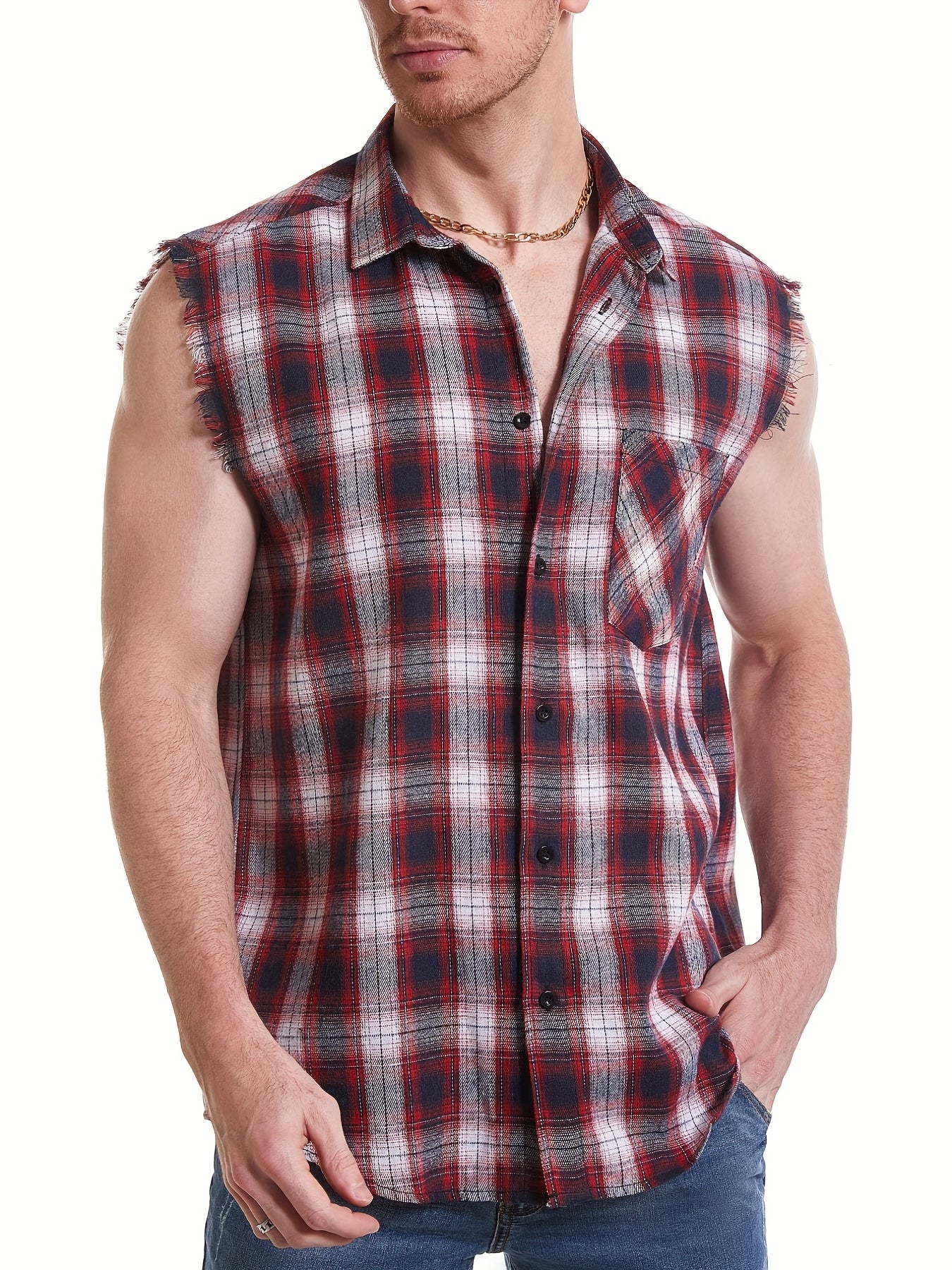 Plaid Print Sleeveless Shirt for Summer