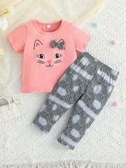 Toddler Girls Cotton Bowknot T shirt Leopard Print Pants Set