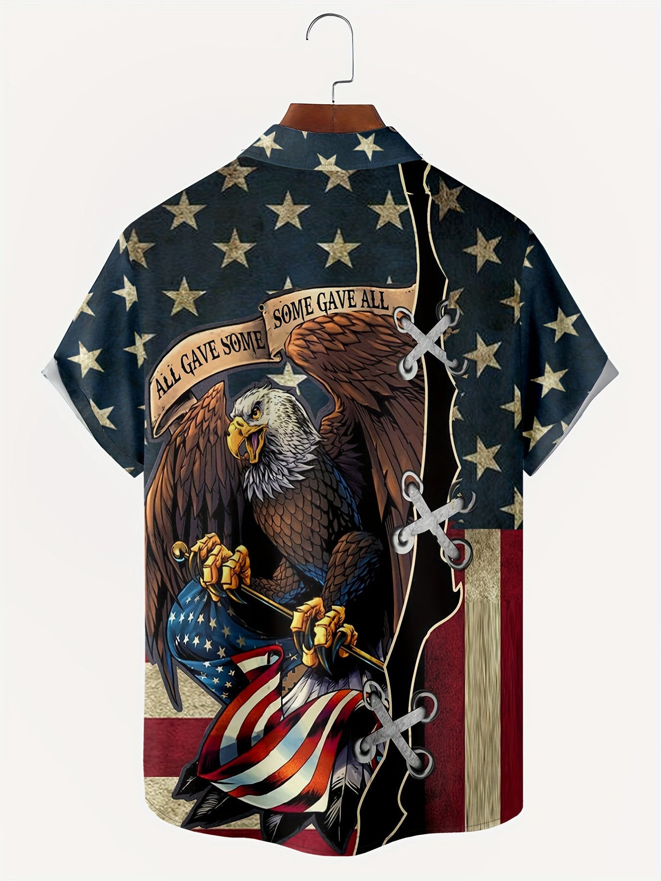 American Flag & Eagle Print Button Up Shirt